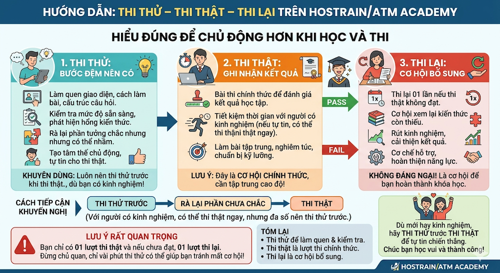 Thi thử, Thi thật, Thi lại
